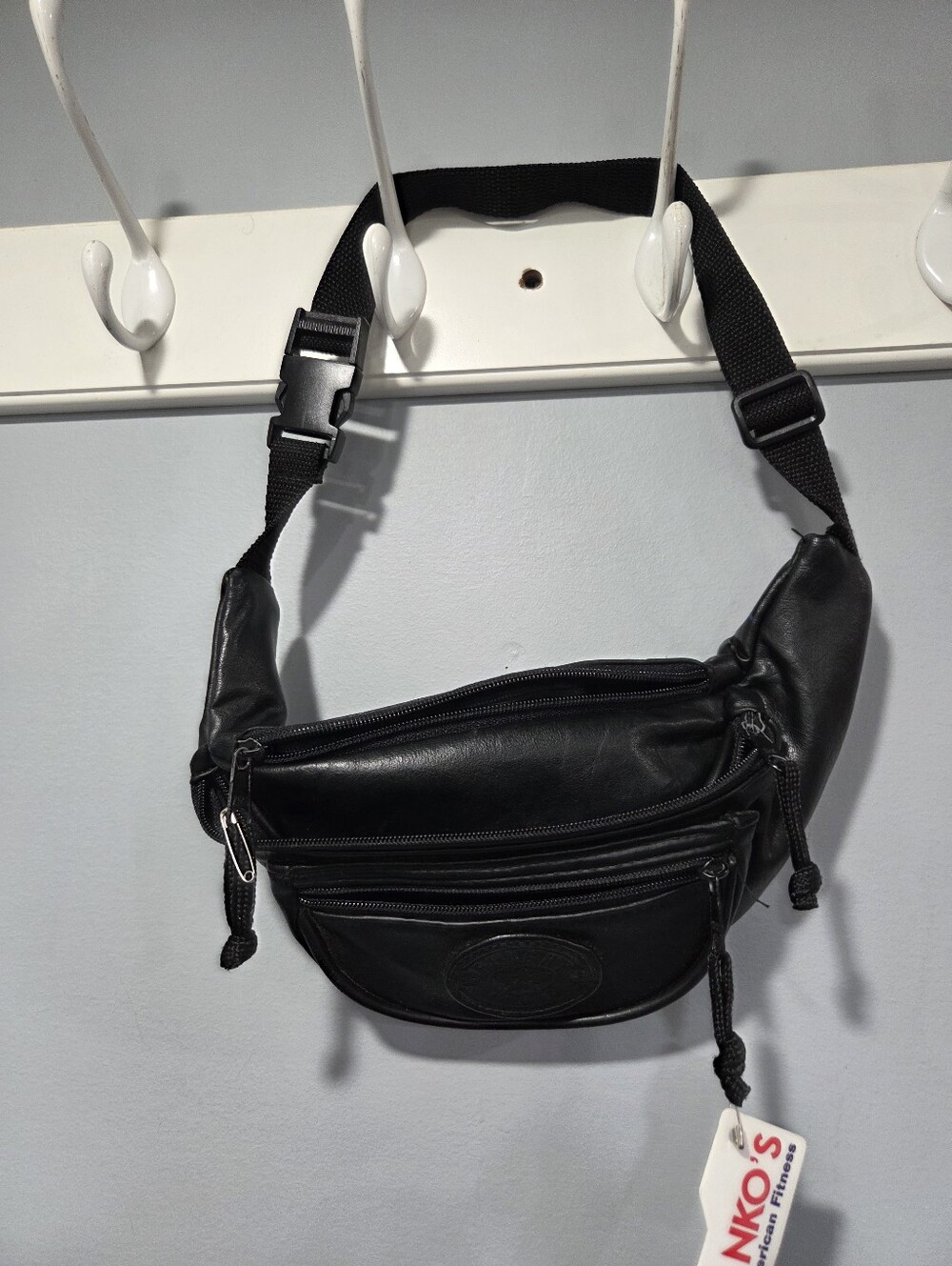 New 1990’s Fanny Pack Flight Pax Black Leather Waist Bag Adjustable 3 Zipper Poc